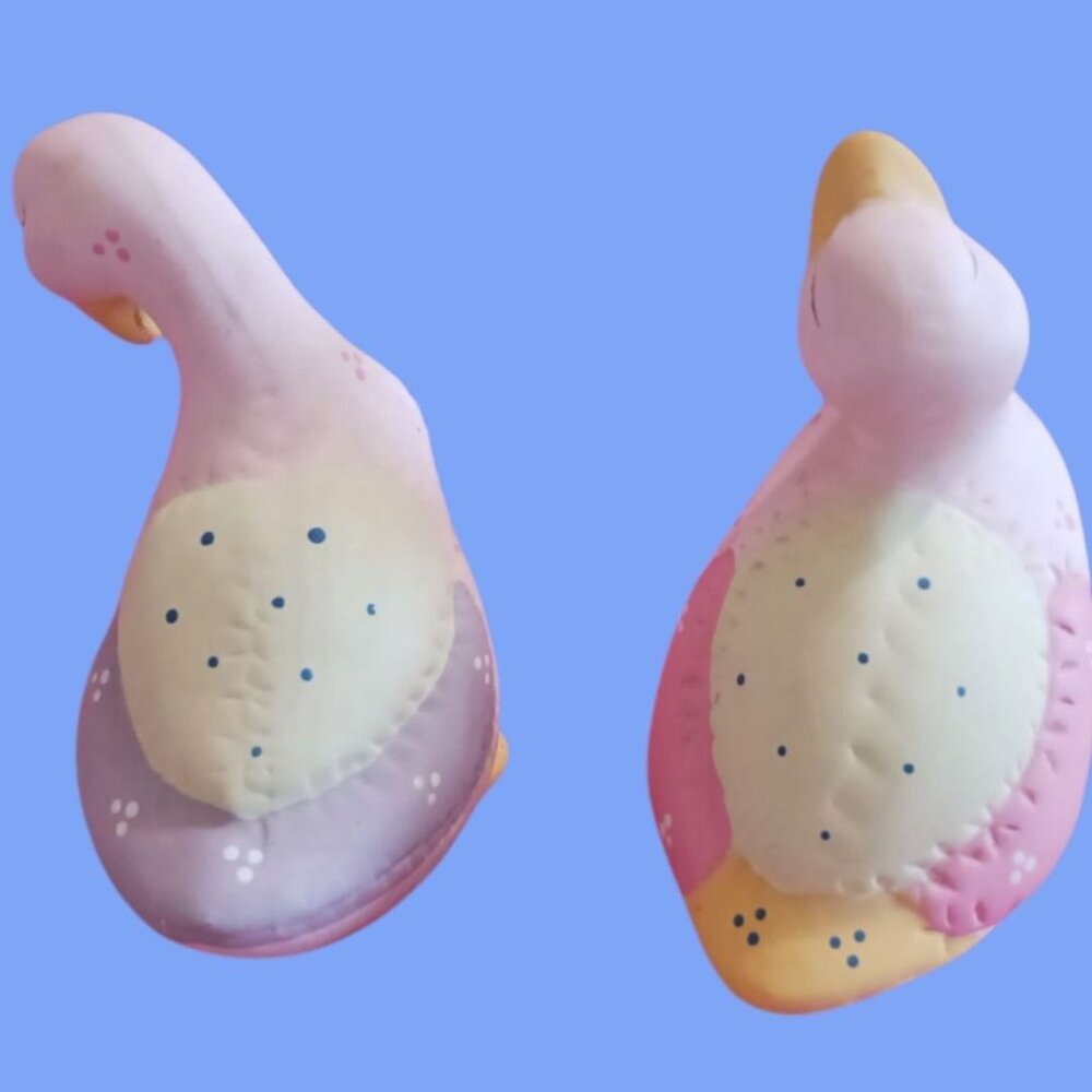 Vintage Quilted Ceramic Duck Figurines Set Of Two Pastel Colors - Picture 4 of 11